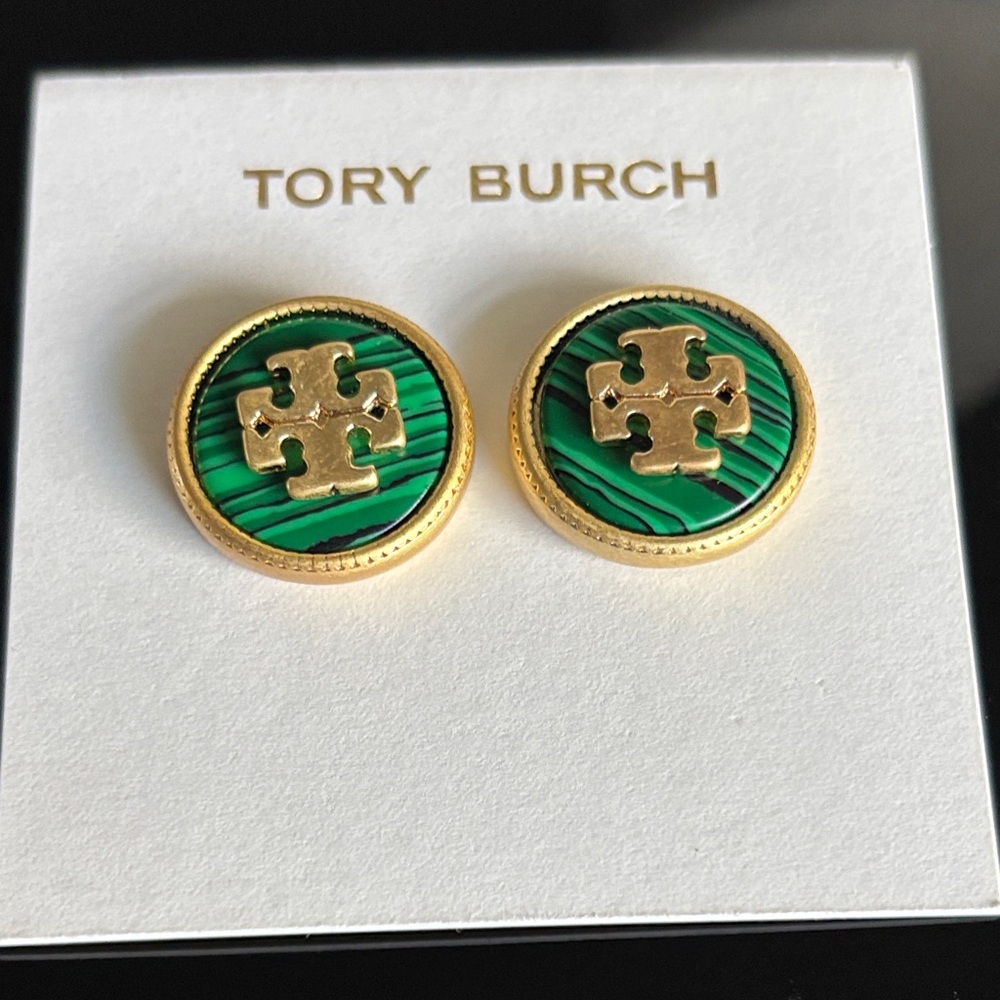 ⚜️Tory Burch Gold and Green Round Earrings ⚜️